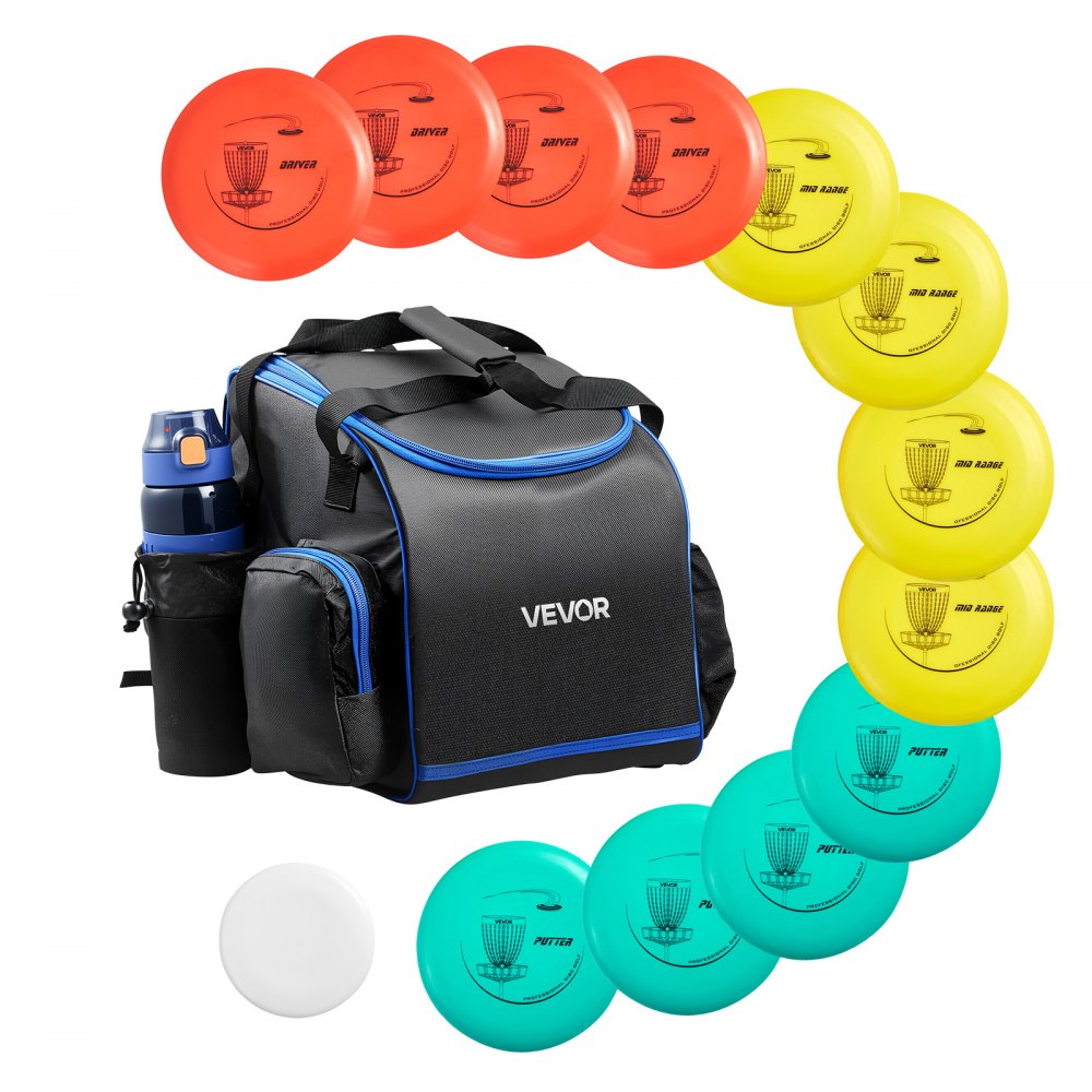 VEVOR Disc Golf Set, 12 PCS Flying Discs for Beginners, Disc Golf Starter Set, with Putter, Mid-Range, Driver