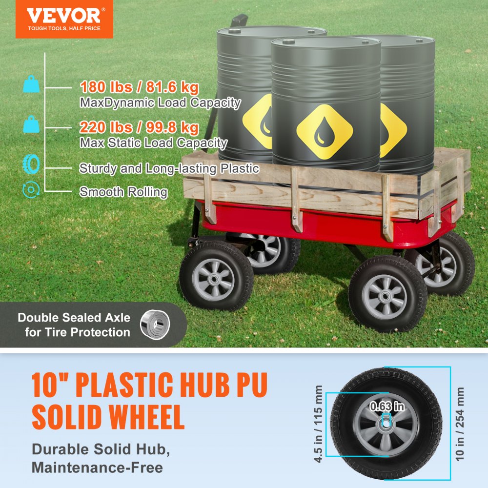 VEVOR Solid PU Run-Flat Tire Wheel, 10", 2-Pack, 180 lbs Dynamic Load, 220 lbs Static Load, Flat Free Tubeless Tires