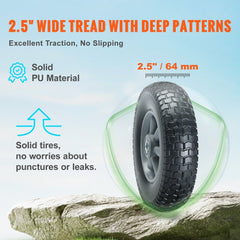 VEVOR Solid PU Run-Flat Tire Wheel, 10", 2-Pack, 180 lbs Dynamic Load, 220 lbs Static Load, Flat Free Tubeless Tires