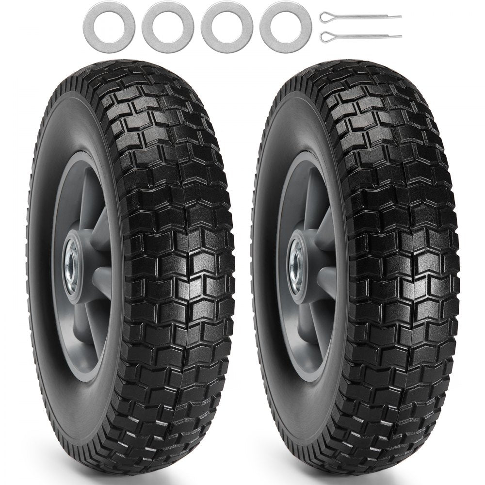 VEVOR Solid PU Run-Flat Tire Wheel, 10", 2-Pack, 180 lbs Dynamic Load, 220 lbs Static Load, Flat Free Tubeless Tires
