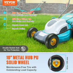 VEVOR Solid PU Run-Flat Tire Wheel, 10", 2-Pack, 400 lbs Dynamic Load, 450 lbs Static Load, Flat Free Tubeless Tires