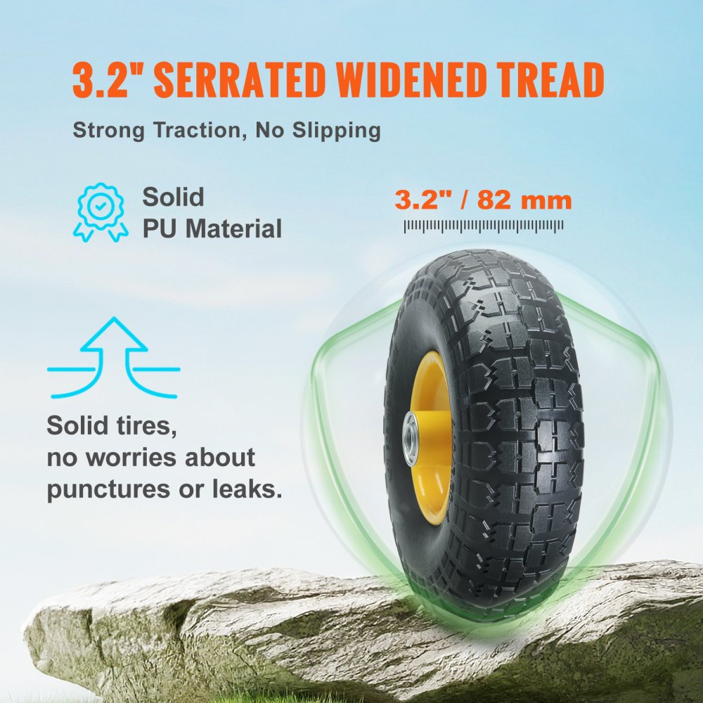 VEVOR Solid PU Run-Flat Tire Wheel, 10", 2-Pack, 400 lbs Dynamic Load, 450 lbs Static Load, Flat Free Tubeless Tires