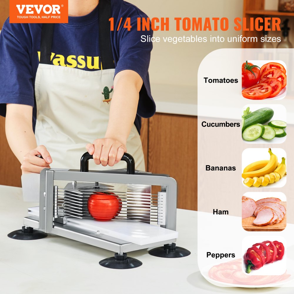 VEVOR Commercial Tomato Slicer, 1/4 inch Tomato Cutter Slicer, Stainless Steel Heavy Duty Tomato Slicer Machine, Manual