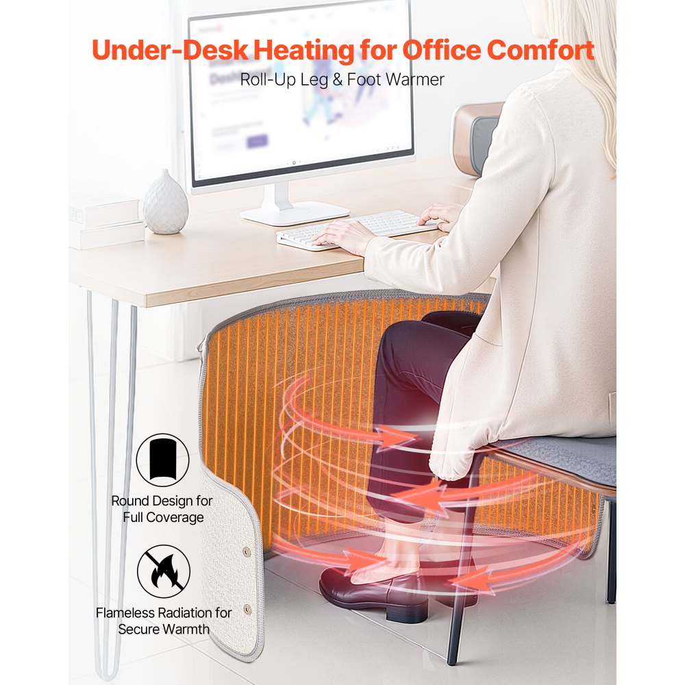 VEVOR Under Desk Space Heater,Rollable Foot Warmer Portable for Home&Office,Timer & Secure,Quiet for