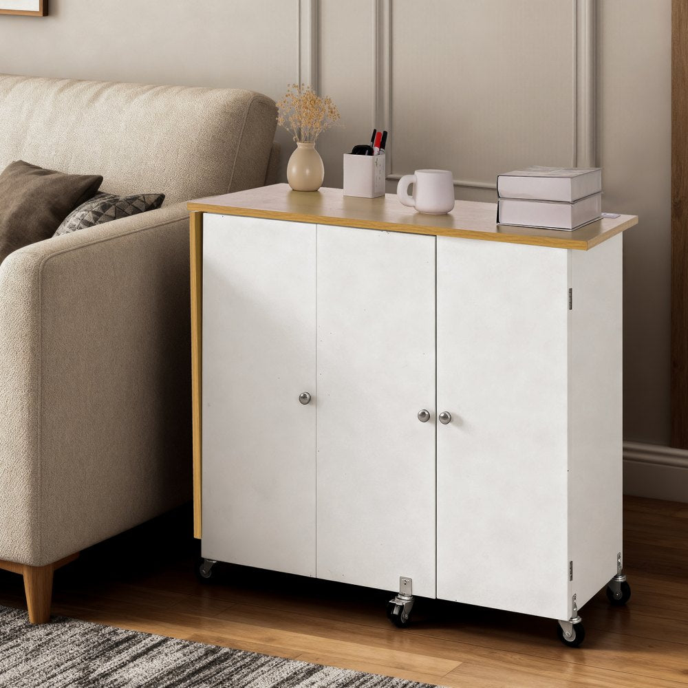 VEVOR Folding Sewing Table, Multipurpose Sewing Machine Table with Cabinet, Charging Station, Compact Design, Wheels