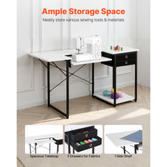 VEVOR Sewing Table, Multipurpose Sewing Machine Table with Drawers, Foldable Side Shelf, Adjustable Shelf, Steel Legs