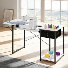 VEVOR Sewing Table, Multipurpose Sewing Machine Table with Drawers, Foldable Side Shelf, Adjustable Shelf, Steel Legs