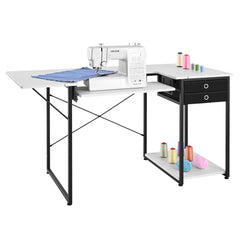 VEVOR Sewing Table, Multipurpose Sewing Machine Table with Drawers, Foldable Side Shelf, Adjustable Shelf, Steel Legs