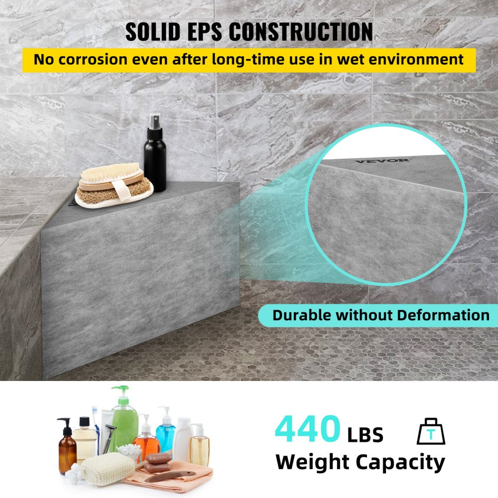 VEVOR Tile Shower Seat, 22.4" x 16" x 20" Ready to Tile Shower Seat, Factory Waterproof & 100% Leak Proof Tileable