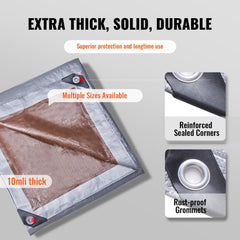 VEVOR Tarp Waterproof 16x20 ft, Plastic Poly Tarp Cover 10 Mil, Multi Purpose Tear UV and Temperature Resistant Outdoor