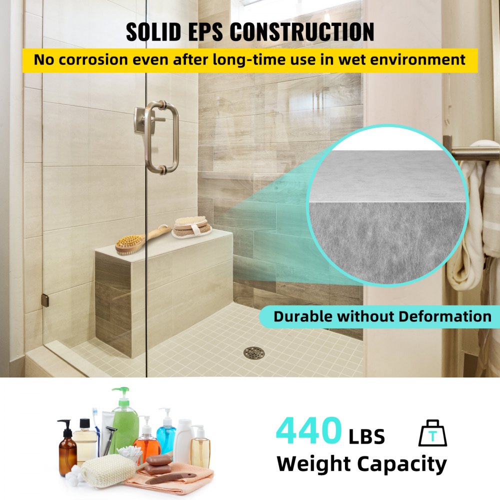 VEVOR Board Shower Bench Rectangle Bench Ready to Tile&Waterproof 38.2x11.4x20" - 11.5"x38"x20"