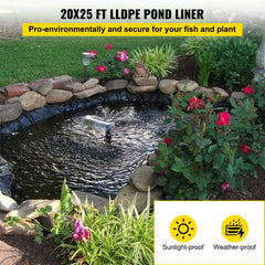 VEVOR LLDPE Pond Liner 20x25 ft, Pond Liner 20 Mil, Fish Pond Liners for Waterfall, Pond and Fish Ponds - 20x25 ft