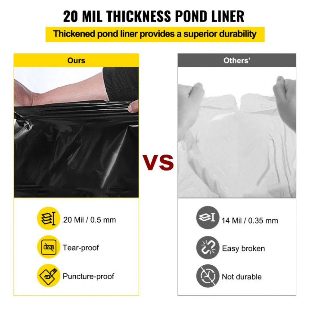 VEVOR LLDPE Pond Liner 20x25 ft, Pond Liner 20 Mil, Fish Pond Liners for Waterfall, Pond and Fish Ponds - 20x25 ft