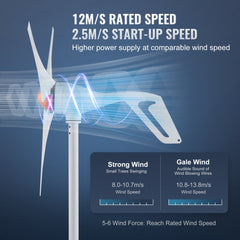 VEVOR 500W Wind Turbine Generator, 12V Wind Turbine Kit, 3-Blade Wind Power Generator with MPPT Controller, Adjustable