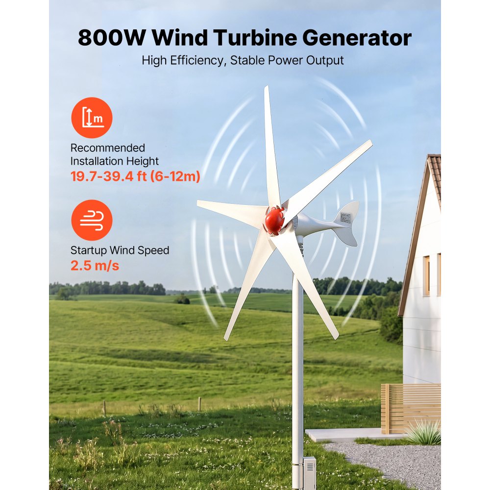 VEVOR 800W 12V Wind Turbine Generator, 5-Blade Wind Turbine Kit with MPPT Controller, High-Efficiency 3-Phase AC