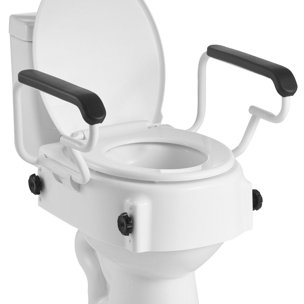 VEVOR Raised Toilet Seat with Arms, 300 lbs Load Capacity, 3-Level Adjustable Height, Widened Commode Elevated Toilet