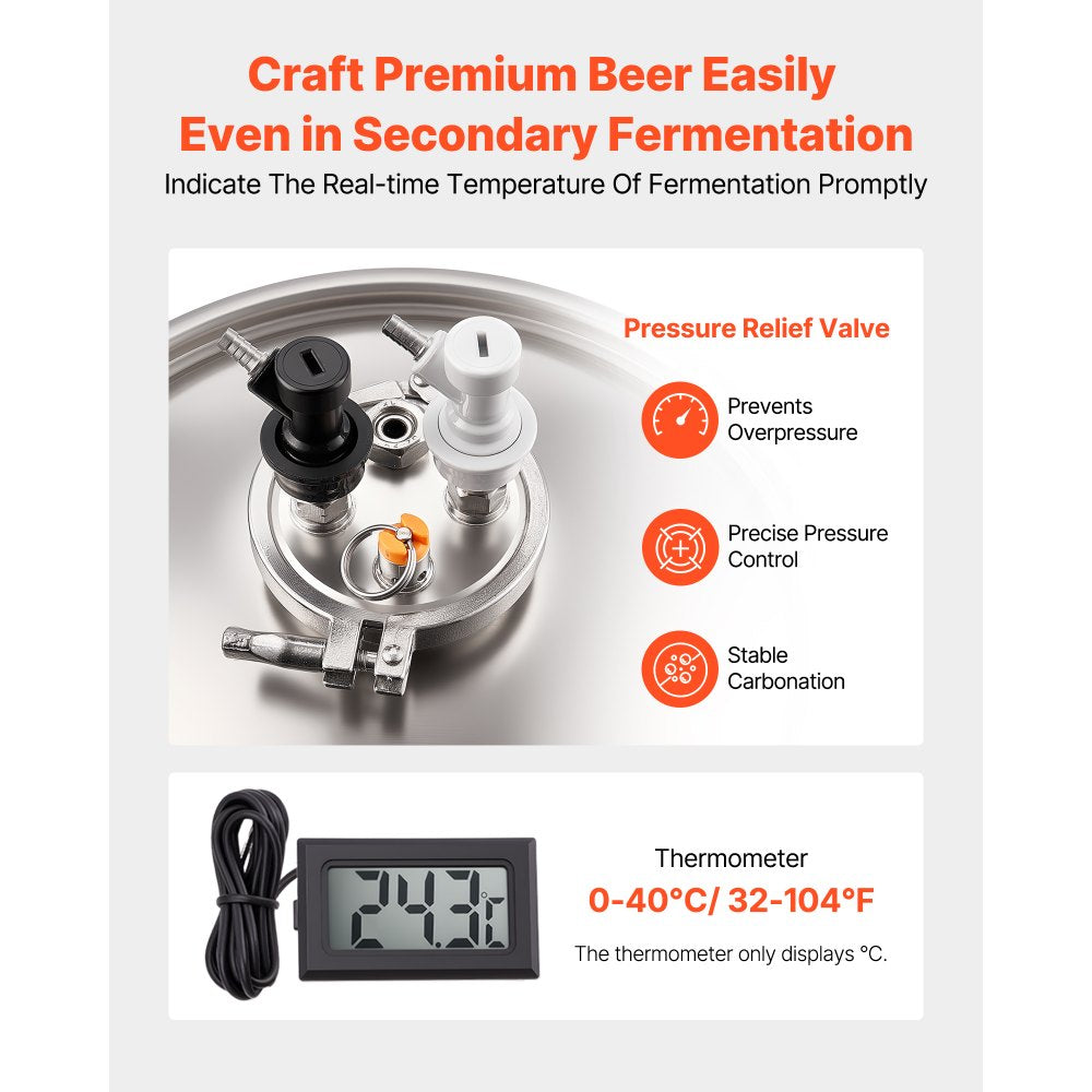 VEVOR Pressure Fermenter 15 PSI, 8 Gal/30L All-in-One Stainless Steel Conical Secondary Fermentation Bucket, for Wine