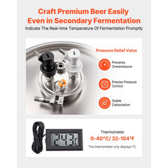 VEVOR Pressure Fermenter 15 PSI, 8 Gal/30L All-in-One Stainless Steel Conical Secondary Fermentation Bucket, for Wine