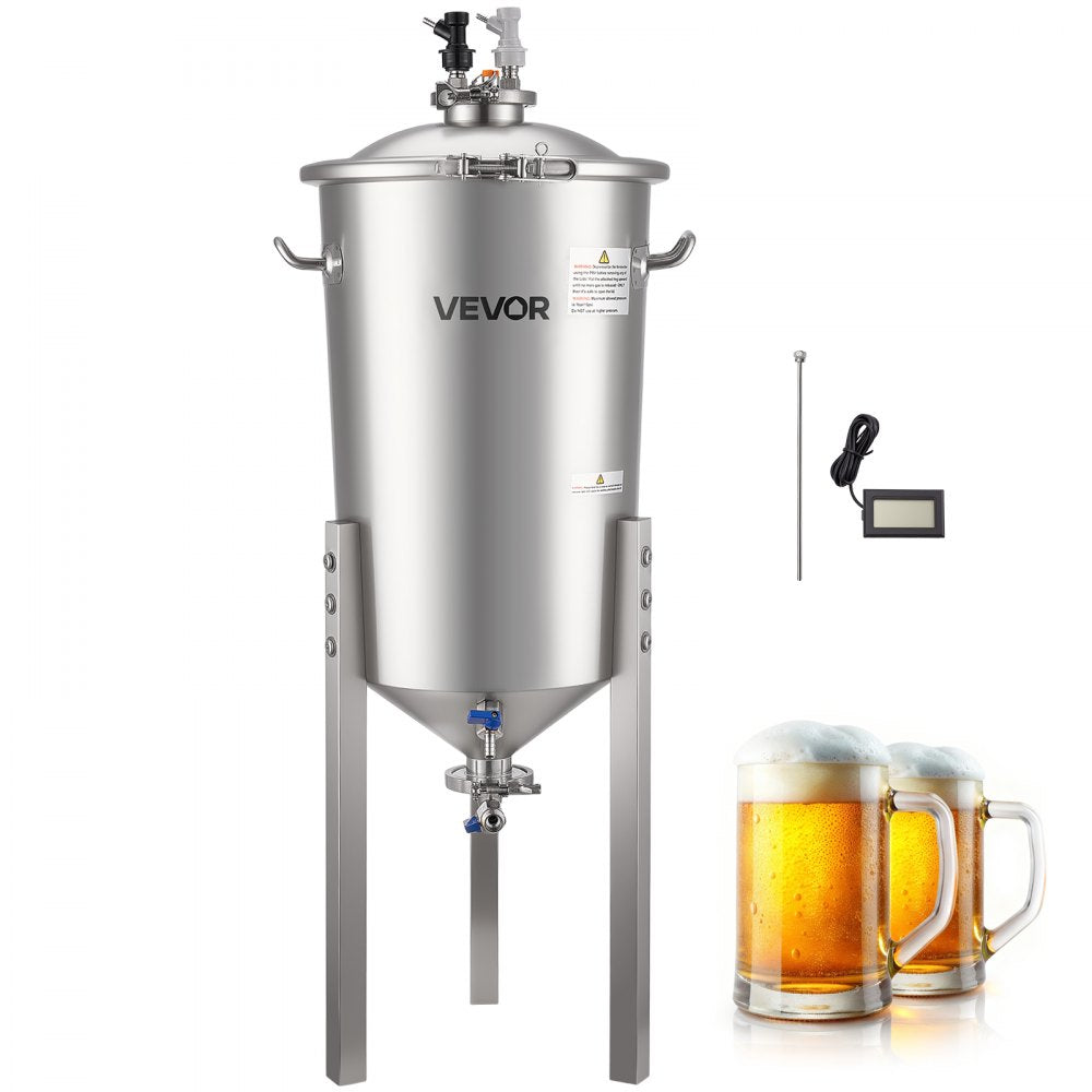 VEVOR Pressure Fermenter 15 PSI, 8 Gal/30L All-in-One Stainless Steel Conical Secondary Fermentation Bucket, for Wine