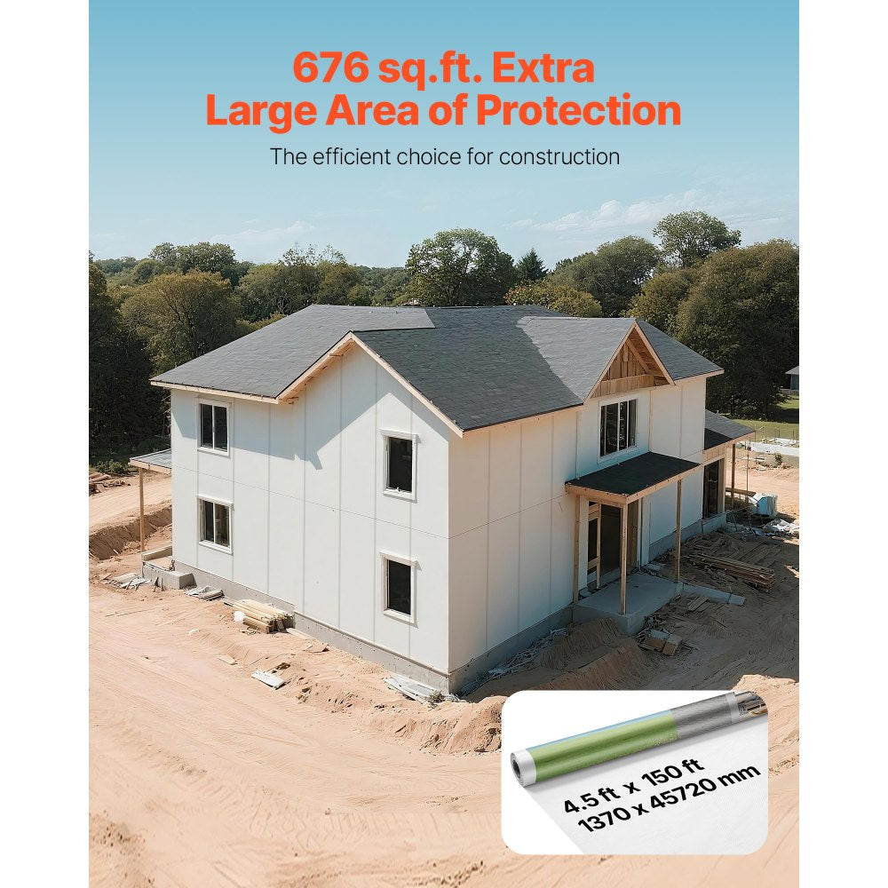 VEVOR House Wrap, 4.5 x 150 ft, 0.13 mm Thick Vapor Barrier, Heavy Duty Plastic Sheeting for Tear-resistant, Drop Cloth