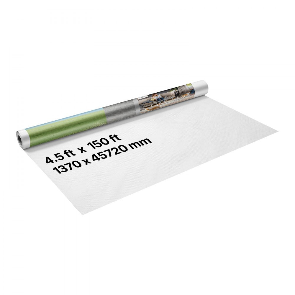 VEVOR House Wrap, 4.5 x 150 ft, 0.13 mm Thick Vapor Barrier, Heavy Duty Plastic Sheeting for Tear-resistant, Drop Cloth
