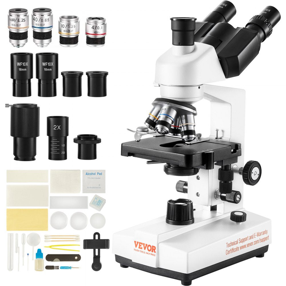VEVOR Compound Trinocular Microscope, 40X-5000X Magnification Trinocular Compound Lab Microscope with Two-Layer