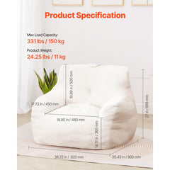 VEVOR Bean Bag Chair, 3 feet Bean Bag Chair with Soft Armrests and Storage Pocket, 25D Memory Foam Filled with Soft
