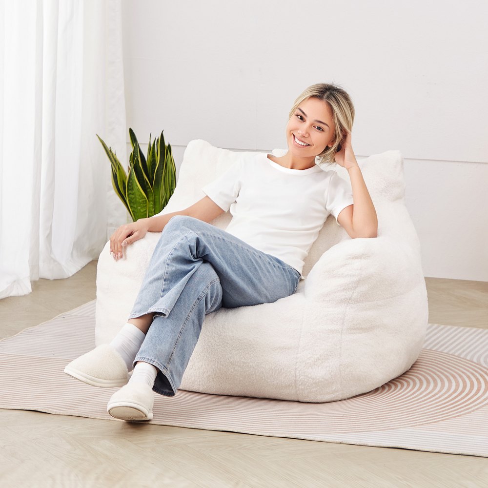 VEVOR Bean Bag Chair, 3 feet Bean Bag Chair with Soft Armrests and Storage Pocket, 25D Memory Foam Filled with Soft