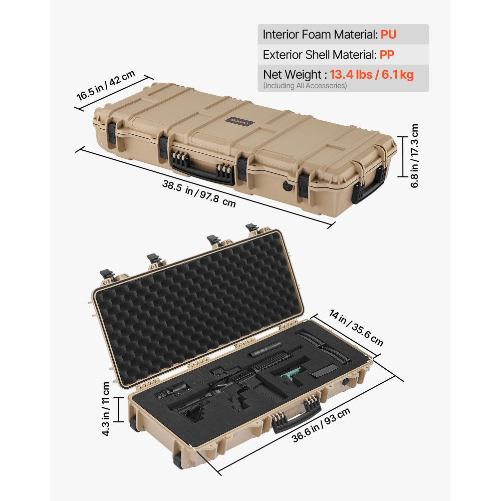 VEVOR Hard Rifle Case, Lockable Rifle Case with 4 Layers Pre-cut Foams, 36 in Gun Storage with Wheels, IP67 Waterproof