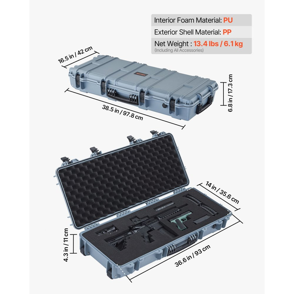 VEVOR Hard Rifle Case, Lockable Rifle Case with 4 Layers Pre-cut Foams, 36 in Gun Storage with Wheels, IP67 Waterproof