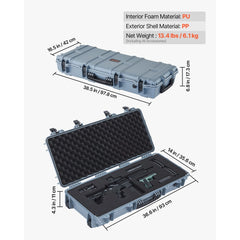 VEVOR Hard Rifle Case, Lockable Rifle Case with 4 Layers Pre-cut Foams, 36 in Gun Storage with Wheels, IP67 Waterproof