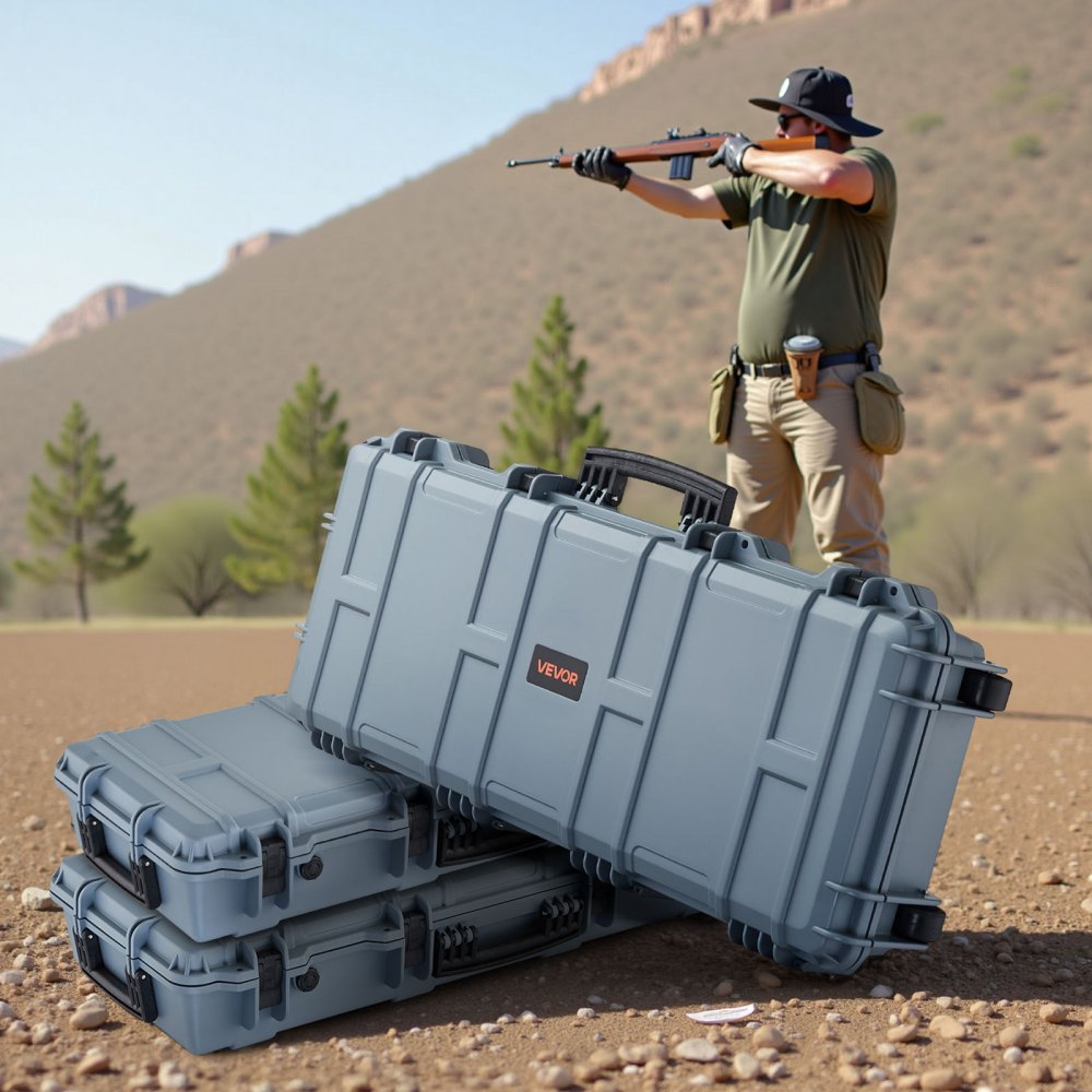 VEVOR Hard Rifle Case, Lockable Rifle Case with 4 Layers Pre-cut Foams, 36 in Gun Storage with Wheels, IP67 Waterproof