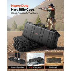 VEVOR Hard Rifle Case, Lockable Rifle Case with Pre-cut Foams, 40 in Gun Storage with Wheels, IP67 Waterproof &