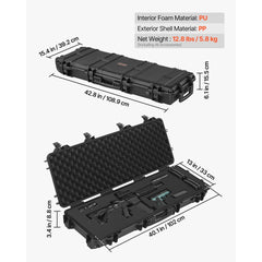 VEVOR Hard Rifle Case, Lockable Rifle Case with Pre-cut Foams, 40 in Gun Storage with Wheels, IP67 Waterproof &