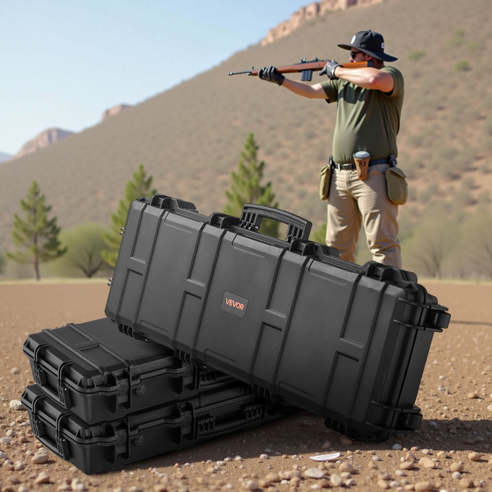 VEVOR Hard Rifle Case, Lockable Rifle Case with Pre-cut Foams, 40 in Gun Storage with Wheels, IP67 Waterproof &