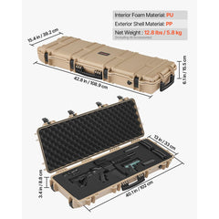 VEVOR Hard Rifle Case, Lockable Rifle Case with Pre-cut Foams, 40 in Gun Storage with Wheels, IP67 Waterproof &