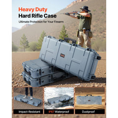 VEVOR Hard Rifle Case, Lockable Rifle Case with Pre-cut Foams, 42 in Movable Gun Storage with Wheels, IP67 Waterproof &