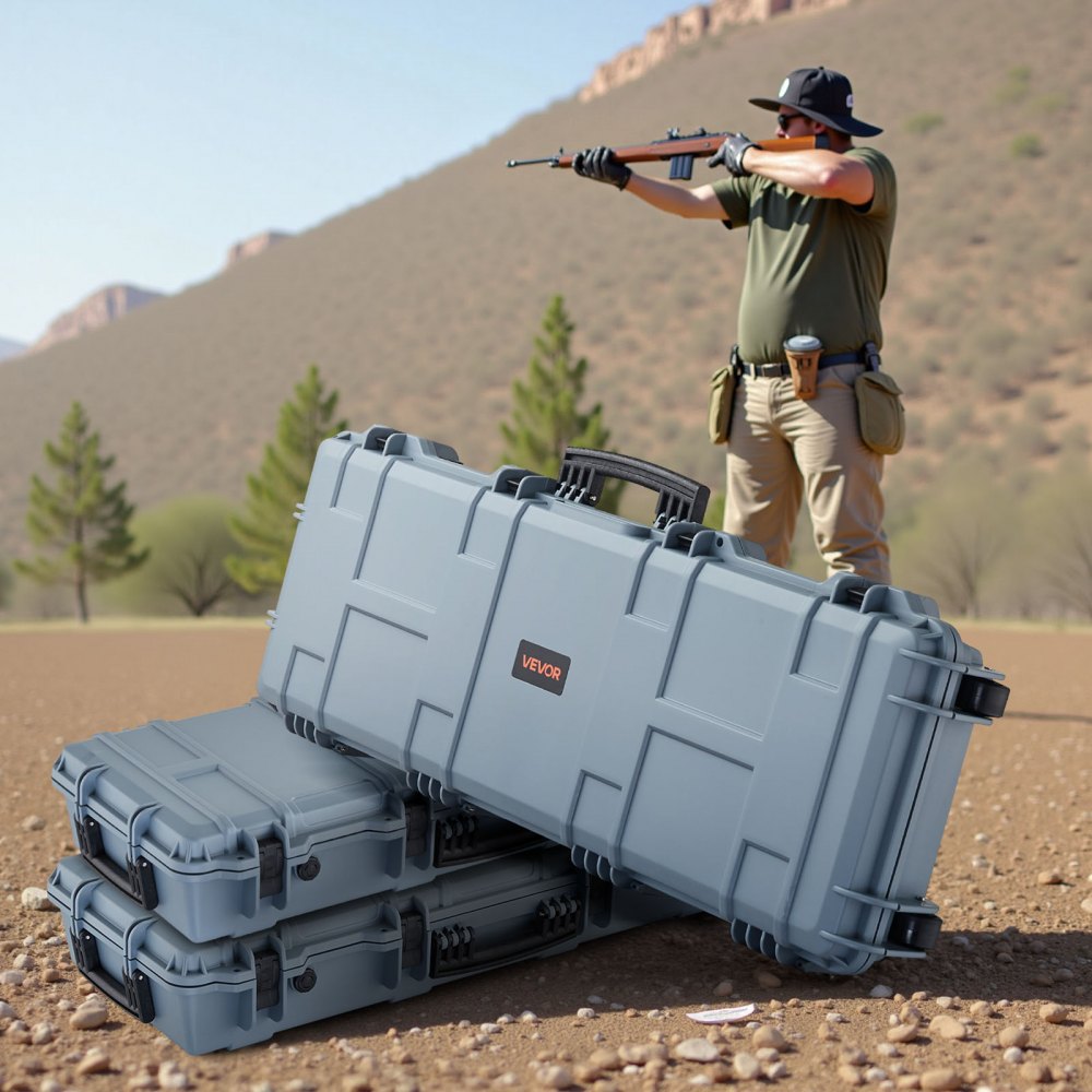 VEVOR Hard Rifle Case, Lockable Rifle Case with Pre-cut Foams, 42 in Movable Gun Storage with Wheels, IP67 Waterproof &