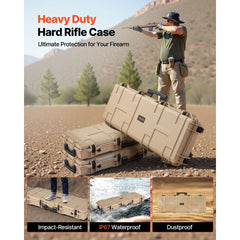 VEVOR Hard Rifle Case, Lockable Rifle Case with Pre-cut Foams, 42 in Movable Gun Storage with Wheels, IP67 Waterproof &