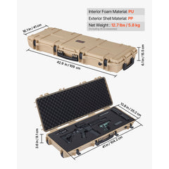 VEVOR Hard Rifle Case, Lockable Rifle Case with Pre-cut Foams, 42 in Movable Gun Storage with Wheels, IP67 Waterproof &