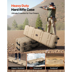 VEVOR Hard Rifle Case, Lockable Rifle Case with Pre-cut Foams, 50 in Movable Gun Storage with Wheels, IP67 Waterproof &