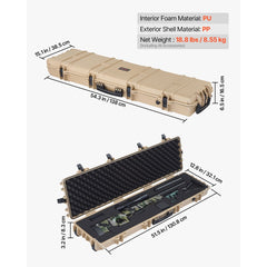VEVOR Hard Rifle Case, Lockable Rifle Case with Pre-cut Foams, 50 in Movable Gun Storage with Wheels, IP67 Waterproof &