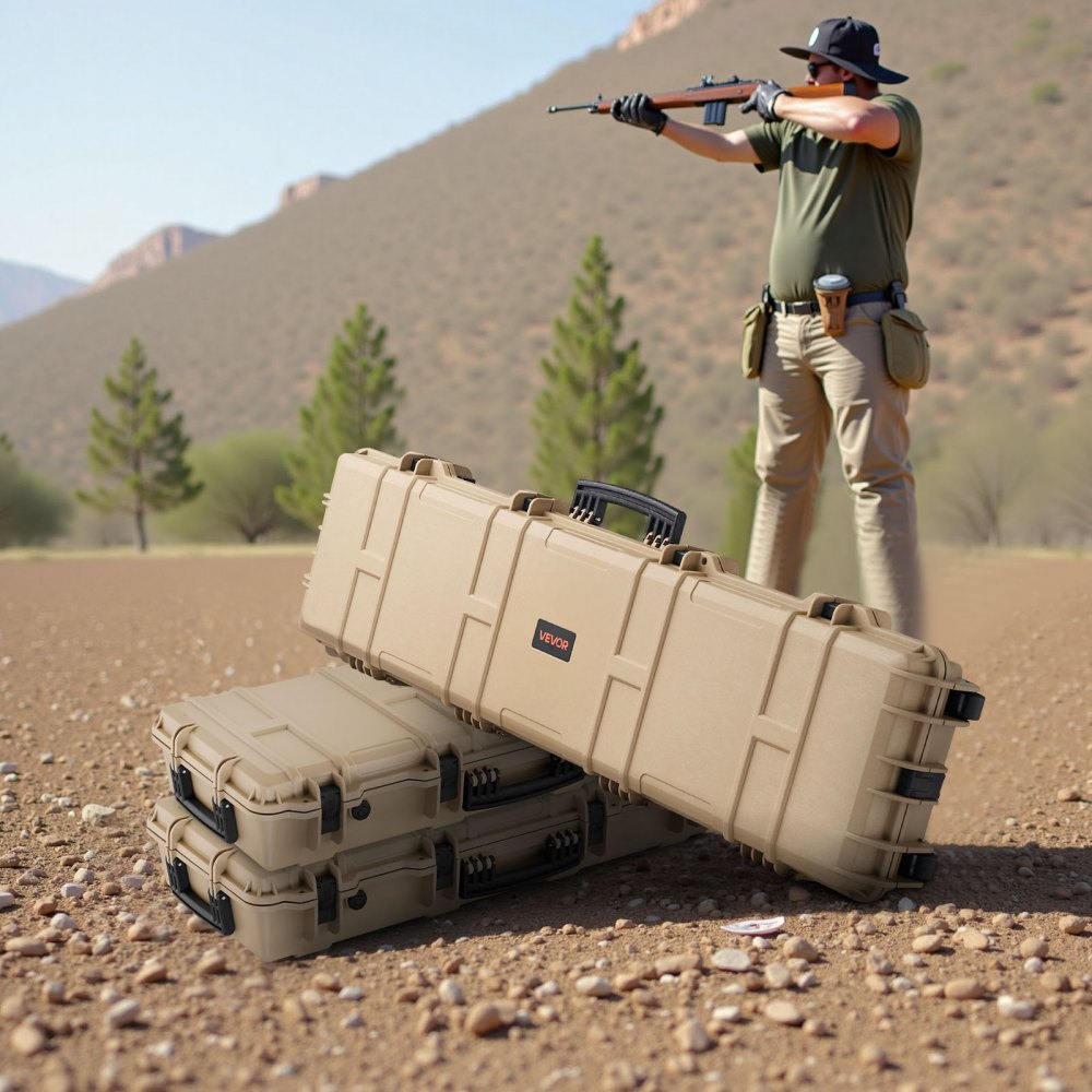 VEVOR Hard Rifle Case, Lockable Rifle Case with Pre-cut Foams, 50 in Movable Gun Storage with Wheels, IP67 Waterproof &