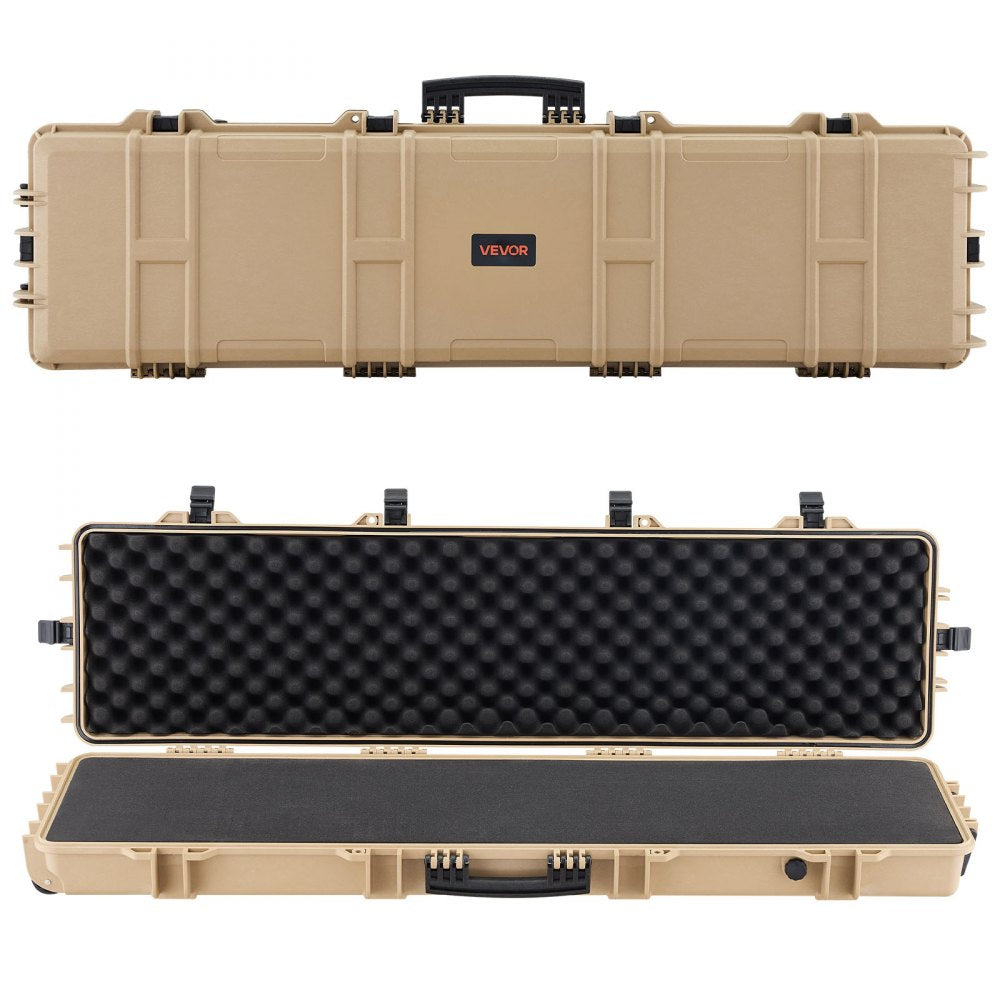VEVOR Hard Rifle Case, Lockable Rifle Case with Pre-cut Foams, 50 in Movable Gun Storage with Wheels, IP67 Waterproof &