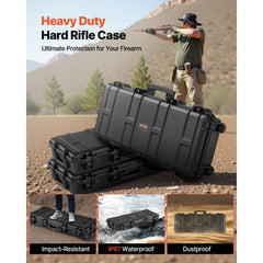 VEVOR Hard Rifle Case, Lockable Rifle Case with 4 Layers Pre-cut Foams, 36 in Gun Storage with Wheels, IP67 Waterproof