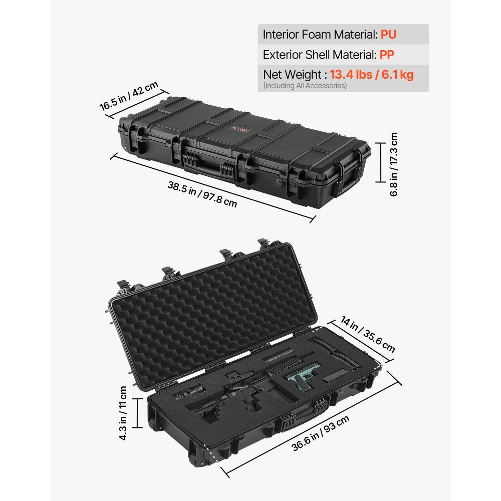 VEVOR Hard Rifle Case, Lockable Rifle Case with 4 Layers Pre-cut Foams, 36 in Gun Storage with Wheels, IP67 Waterproof