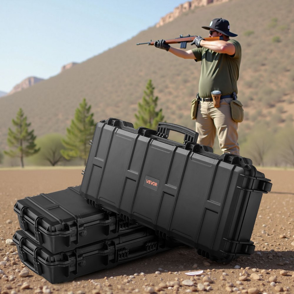 VEVOR Hard Rifle Case, Lockable Rifle Case with 4 Layers Pre-cut Foams, 36 in Gun Storage with Wheels, IP67 Waterproof
