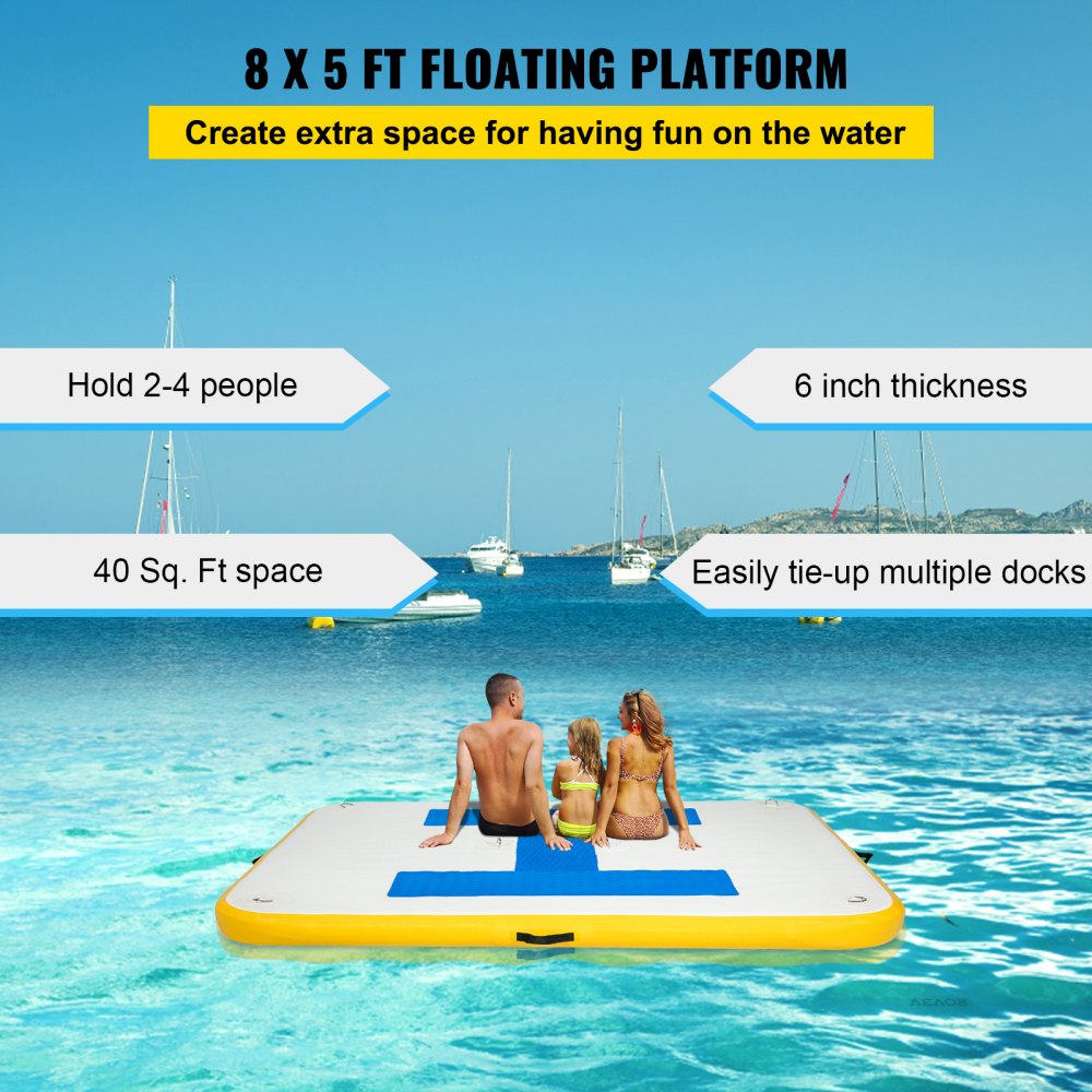 Inflatable Dock Platform, Inflatable Floating Dock 8x5 ft with Electric Air Pump - 8 x 5 ft