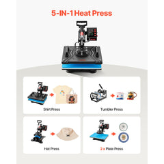 VEVOR Heat Press, 5 in 1 Heat Press 12x15 Machine Machine, Digital Precise Temperature Control, Clamshell Sublimation