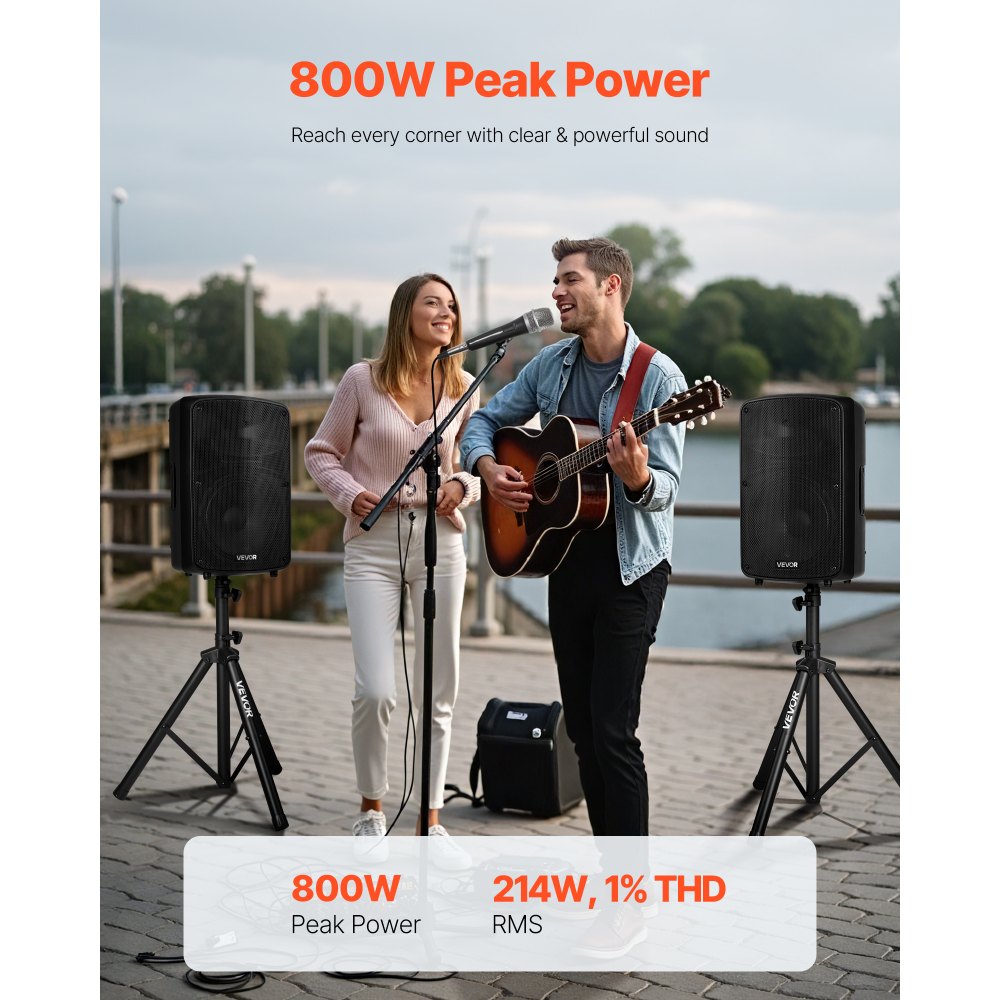 VEVOR Professional PA System, 800W Powered, Sound System Set with 6 Channel Mixer, Dual Speakers, Wireless Bluetooth